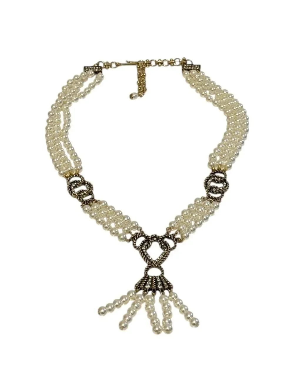 Luxury Multi-Strand Pearl Tassel Statement Collar Necklace with Ornate Detail